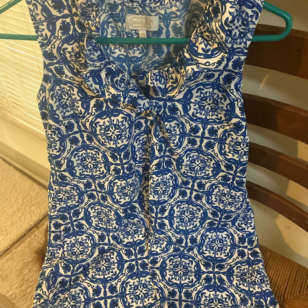 Mud Pie Blue and White Patterned Blouse
